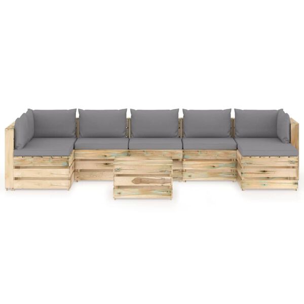 vidaXL 8 pcs conj. lounge jardim c/ almofad&otilde;es madeira impreg. verde