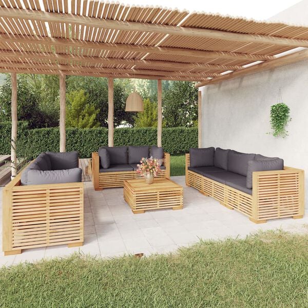 vidaXL 9 pcs conjunto lounge jardim c/ almofad&otilde;es madeira teca maci&ccedil;a