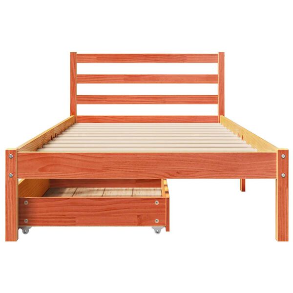 vidaXL Cama sem colch&atilde;o 75x190 cm madeira de pinho maci&ccedil;a castanho-mel