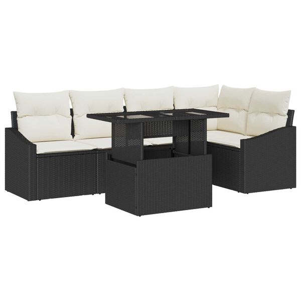 vidaXL Conjunto de Sof&aacute; de Jardim com almofada 6 pcs Preto e Creme