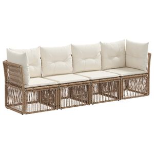 vidaXL Conjunto de Sof&aacute; de Jardim 4 unid. Bege vime PE