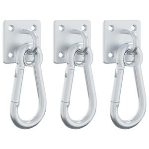 vidaXL Placas de olhal com ganchos de mola 3 pcs a&ccedil;o prateado