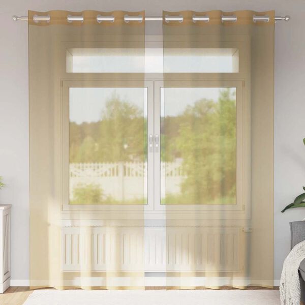 vidaXL Cortinas de voile com ilh&oacute;s 2 pcs areia