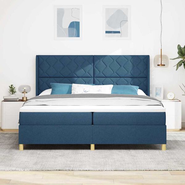 vidaXL Cama Box com colch&atilde;o com cabeceira Azul 200 x 200 cm tecido