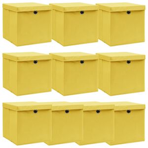 vidaXL Caixas de arruma&ccedil;&atilde;o com tampas 10pcs 32x32x32 cm tecido amarelo