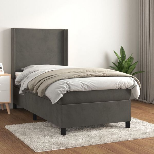 vidaXL Cama com molas/colch&atilde;o 90x200 cm veludo cinza-escuro