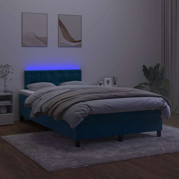 vidaXL Cama box spring c/ colch&atilde;o/LED 120x200 cm veludo azul-escuro