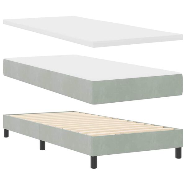 vidaXL Cama Box com colch&atilde;o Cinzento-claro 190 x 90 cm Veludo