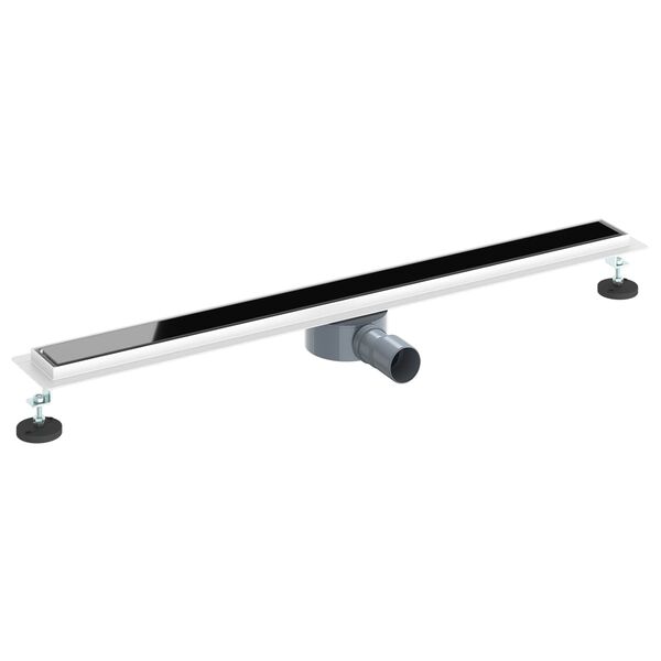 vidaXL Ralo de Chuveiro com Tampa de Vidro e Sif&atilde;o 360&deg; Preto 90 cm