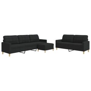 vidaXL 3 pcs conjunto de sof&aacute;s com apoio para p&eacute;s tecido preto