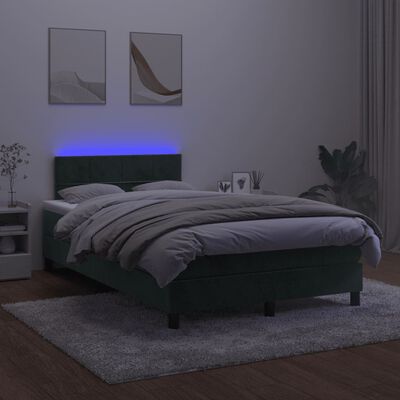 vidaXL Cama box spring com colchão e luzes LED veludo verde-escuro