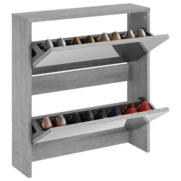 vidaXL Sapateira com espelho 2 divis&oacute;rias 63x17x67 cm cinza sonoma