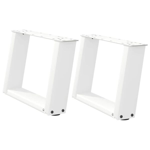 vidaXL P&eacute;s para mesa de centro em formato de U, 2 pe&ccedil;as, branco, 40x(30-31) cm, a&ccedil;o