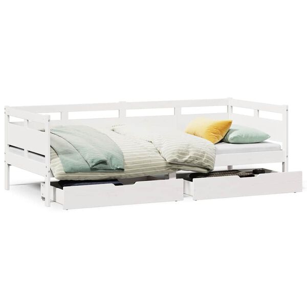 vidaXL Sof&aacute;-cama c/ gavetas 90x190 cm madeira de pinho maci&ccedil;a branco