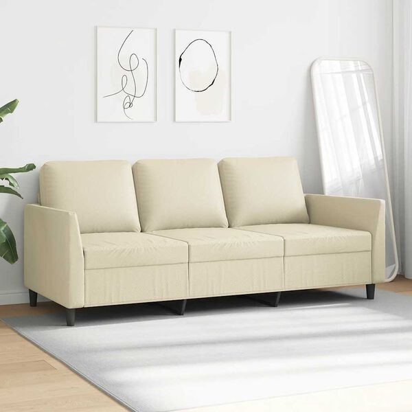 vidaXL Sof&aacute; de 3 lugares 180 cm couro artificial cor creme