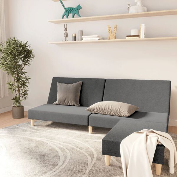 vidaXL Sof&aacute;-cama de 2 lugares com apoio de p&eacute;s tecido cinzento-claro