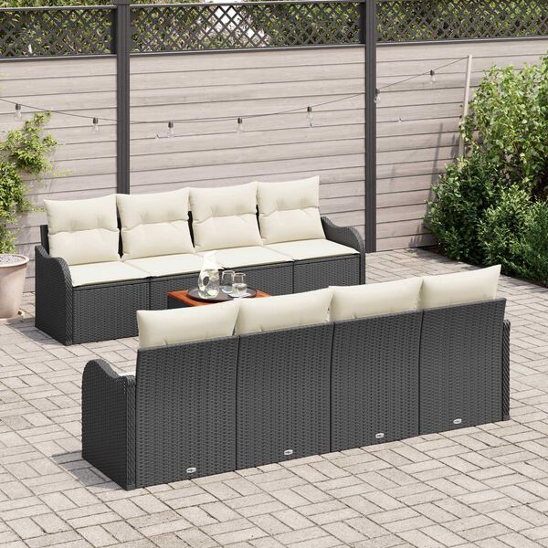 vidaXL Conjunto de Sof&aacute; de Jardim 9 pcs Preto e Creme vime PE