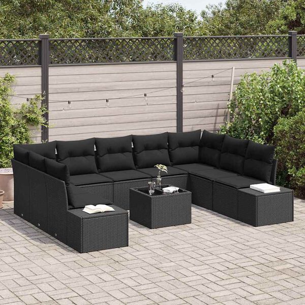 vidaXL Conjunto de Sof&aacute; de Jardim com almofada 10 pcs Preto vime PE