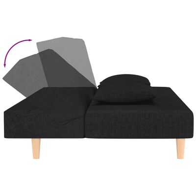 vidaXL Sofá-cama 2 lugares com duas almofadas tecido preto