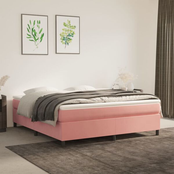 vidaXL Cama com molas/colch&atilde;o 160x200 cm veludo rosa