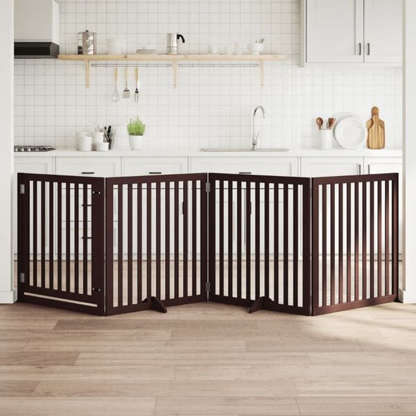 vidaXL Port&atilde;o p/ c&atilde;es c/ porta dobr&aacute;vel 4 pain&eacute;is 320cm &aacute;lamo castanho