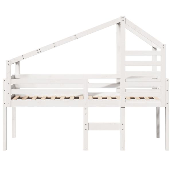 vidaXL Cama alta com telhado 90x200 cm pinho maci&ccedil;o branco