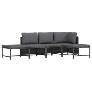 vidaXL 5 pcs conjunto sof&aacute;s de jardim c/ almofad&otilde;es vime PE cinzento