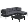 vidaXL 5 pcs conjunto lounge de jardim c/ almofadões pinho preto