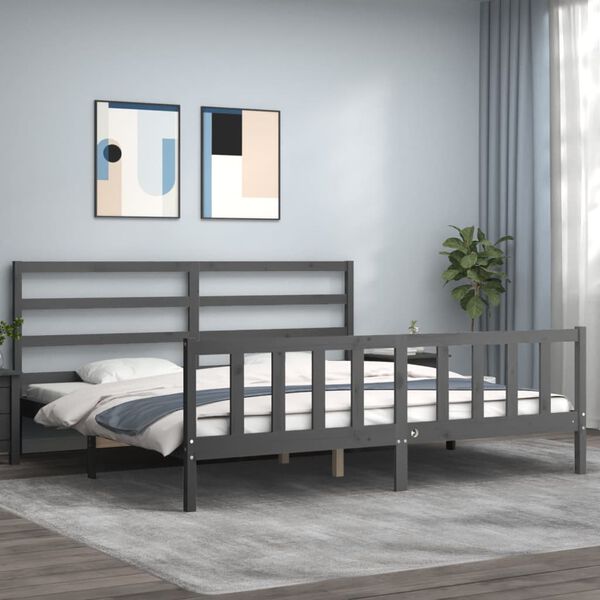 vidaXL Estrutura de cama com cabeceira 200x200 cm madeira maci&ccedil;a cinza
