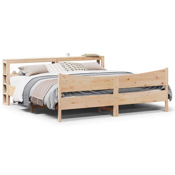 vidaXL Estrutura de cama com cabeceira 200x200 cm pinho maci&ccedil;o
