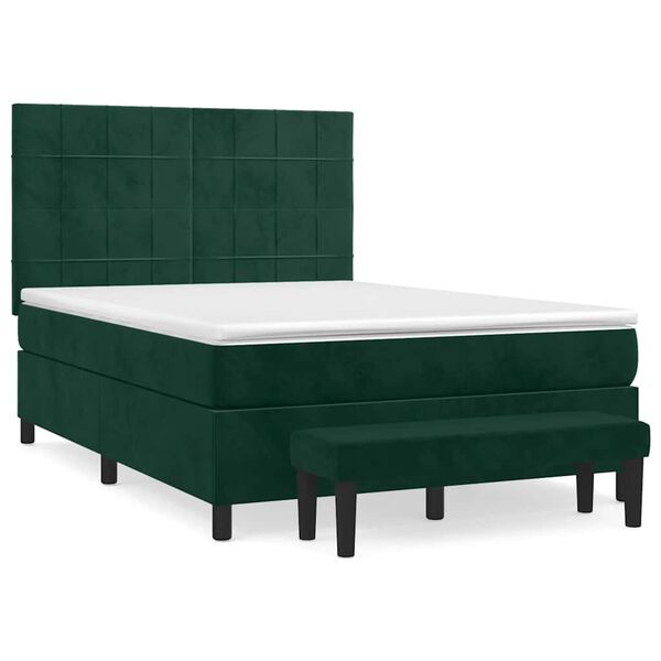 vidaXL Cama com molas/colch&atilde;o 140x200 cm veludo verde-escuro