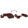 vidaXL 9 pcs conjunto lounge jardim c/ almofad&otilde;es vime PE castanho