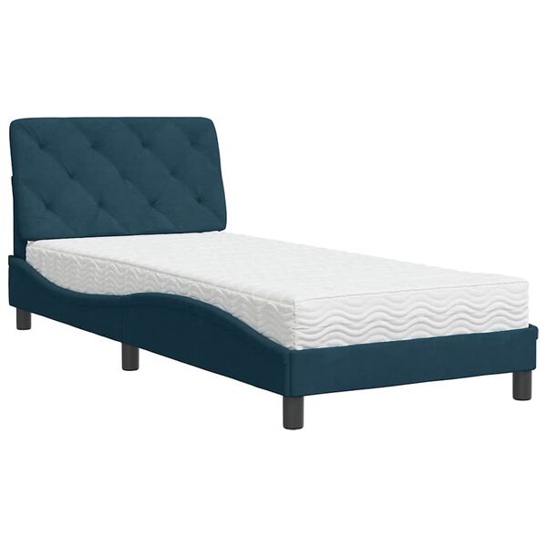vidaXL Cama com colch&atilde;o 90x200 cm veludo azul
