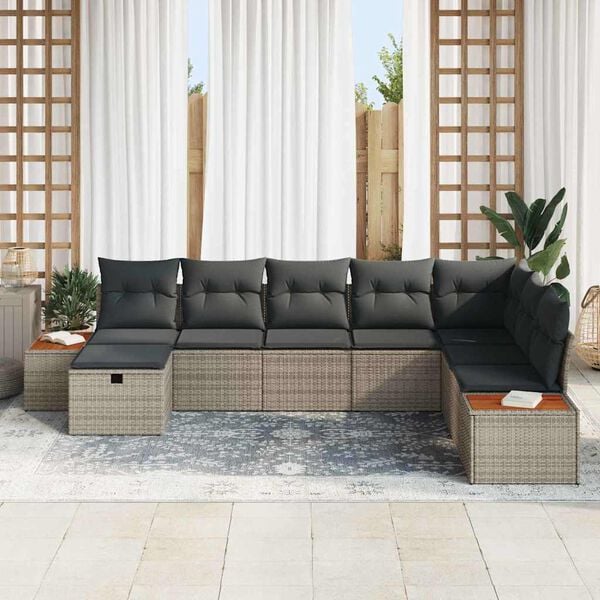 vidaXL Conjunto de Sof&aacute; de Jardim 8 pcs Cinzeto Rattan Sint&eacute;tico