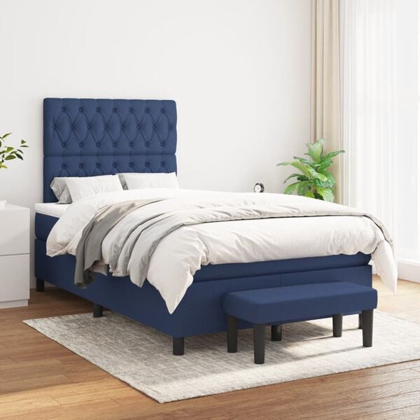 vidaXL Cama boxspring com colch&atilde;o 120x190 cm tecido azul