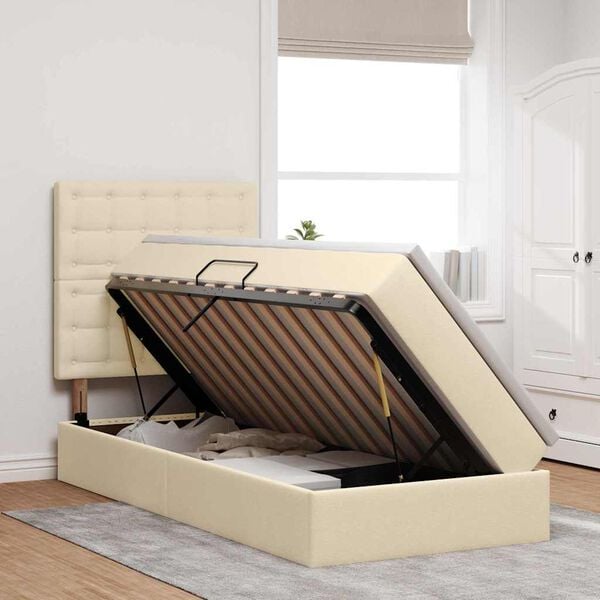 vidaXL Cama com arruma&ccedil;&atilde;o e colch&atilde;o Creme 90 x 190 cm Poli&eacute;ster