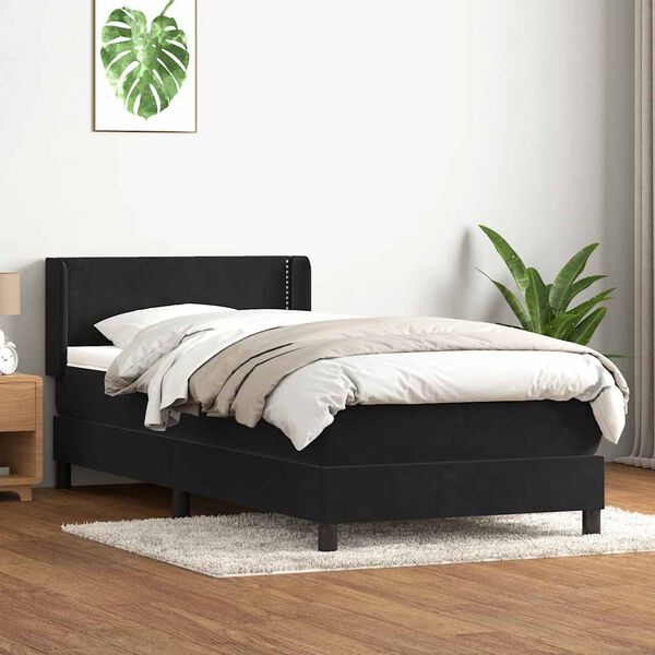 vidaXL Cama com molas/colch&atilde;o 90x220 cm veludo preto
