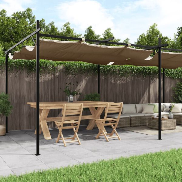 vidaXL Pérgola com toldo retrátil 589x292x230 cm cor cinza-acastanhado