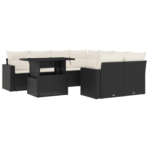 vidaXL 9 pcs conjunto de sof&aacute;s p/ jardim c/ almofad&otilde;es vime PE preto