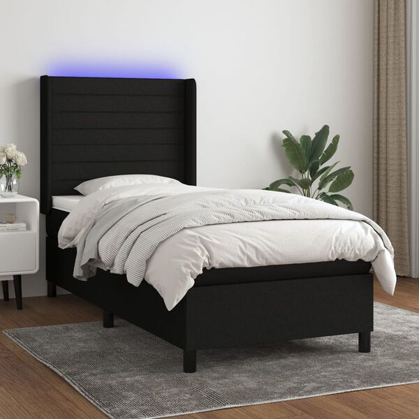 vidaXL Cama box spring c/ colch&atilde;o e LED 100x200 cm tecido preto