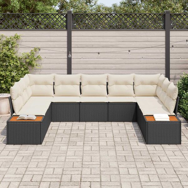 vidaXL Conjunto de Sof&aacute; de Jardim 9 pcs Preto Rattan Sint&eacute;tico