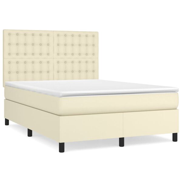 vidaXL Cama com molas/colch&atilde;o 140x190 cm couro artificial cor creme