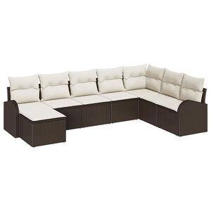 vidaXL Conjunto de Sof&aacute;s 8 unid. Marrom e Branco vime PE