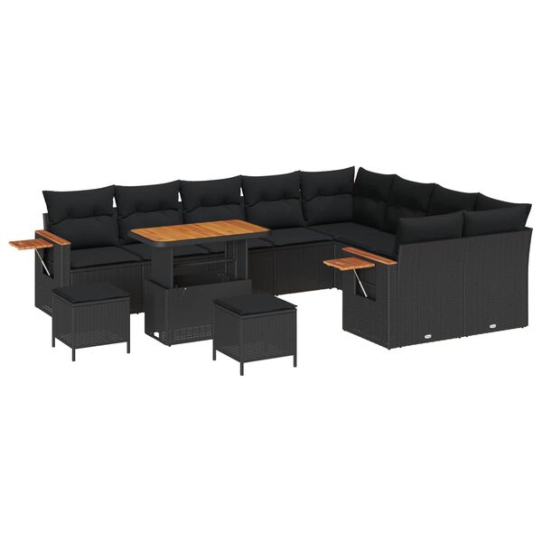 vidaXL Conjunto de Sof&aacute; de Jardim com almofada Preto Rattan Sint&eacute;tico