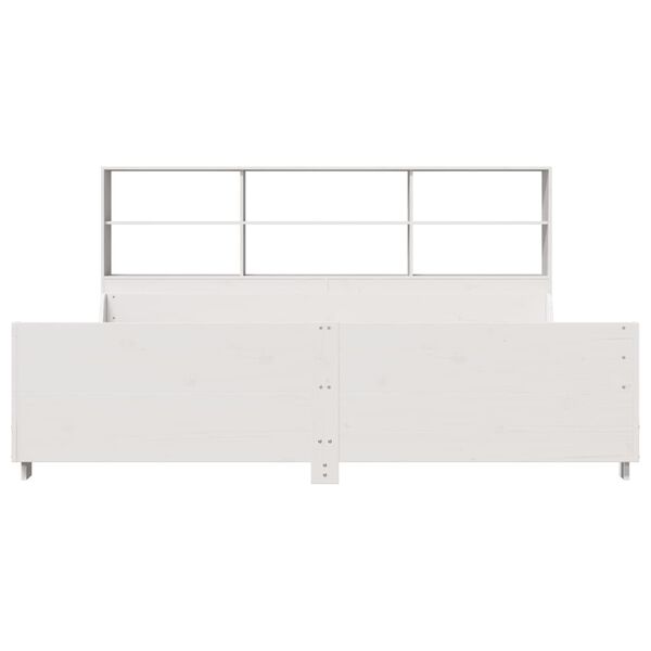 vidaXL Cama com estante sem colch&atilde;o 180x200 cm madeira maci&ccedil;a branco