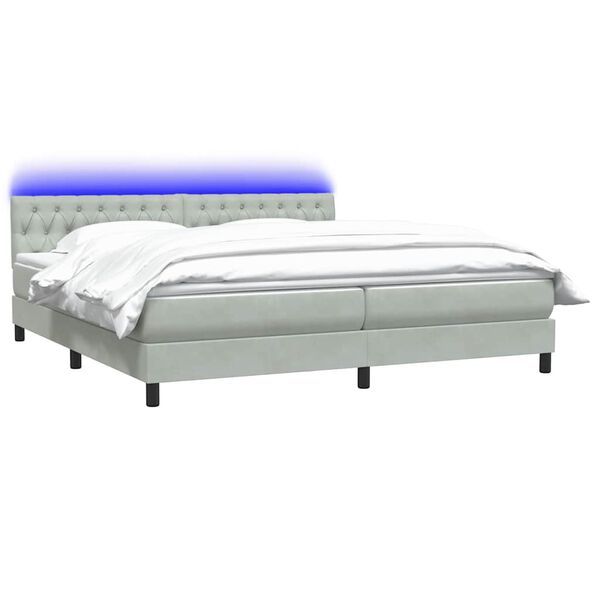 vidaXL Cama box spring c/ colch&atilde;o e LED 180x220 cm veludo cinzento-claro