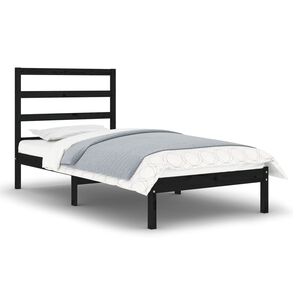 vidaXL Estrutura cama pequena solteiro 75x190 cm madeira maci&ccedil;a preto