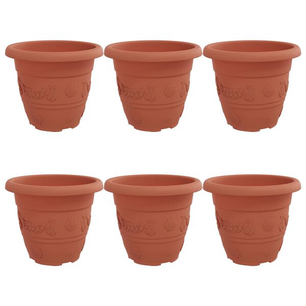 vidaXL Vaso Redondo para Flores 6 pcs Vermelho Tijolo &Oslash; 26 x 21.5 cm