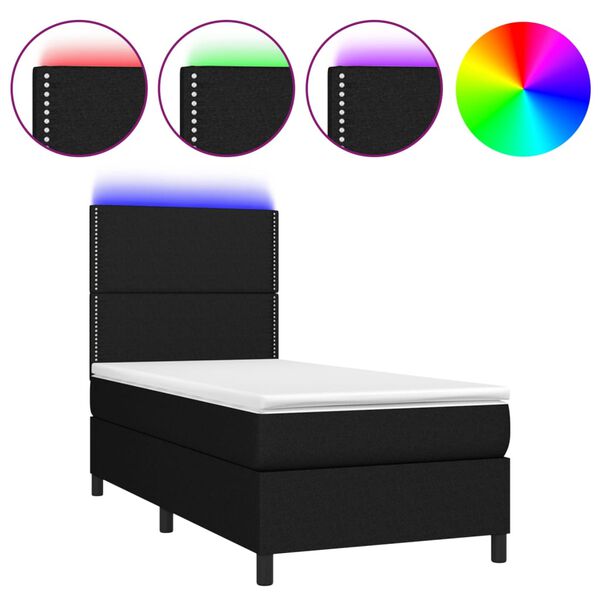 vidaXL Cama box spring c/ colch&atilde;o e LED 90x200 cm tecido preto