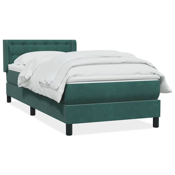 vidaXL Cama com molas/colch&atilde;o 90x220 cm veludo verde-escuro